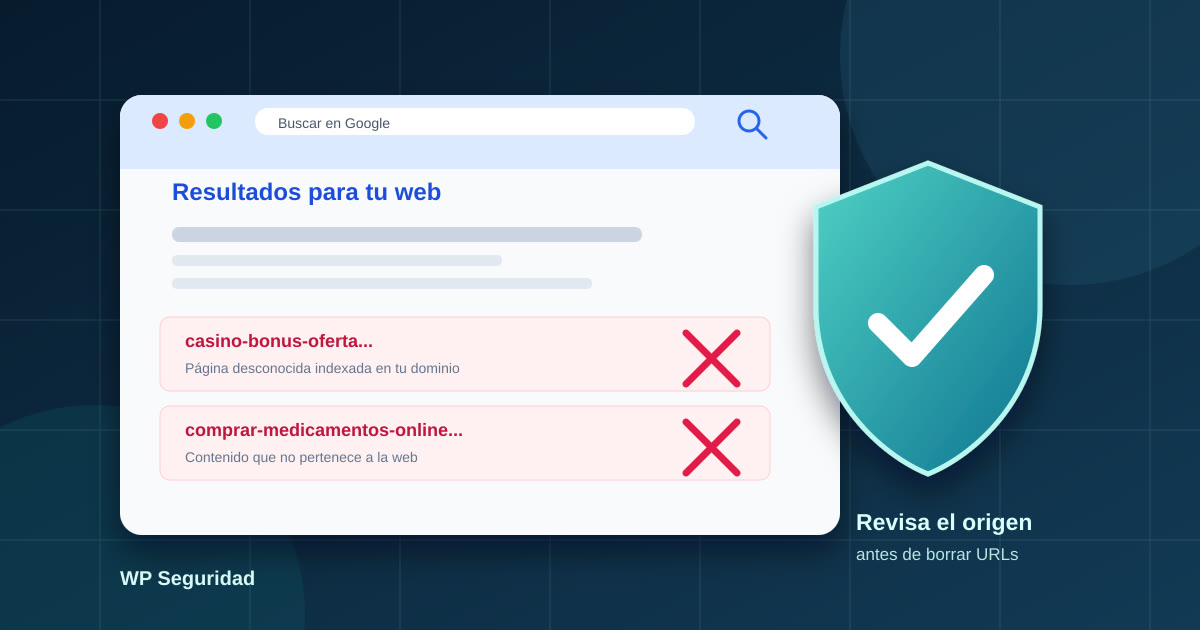 Resultados de Google con páginas de spam indexadas en un sitio WordPress